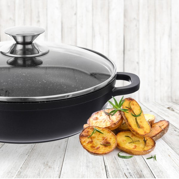 Kastrol s nepřilnavým povrchem Pfluon Granit se skleněnou poklicí Orion Grande, ⌀ 28 cm-image-1