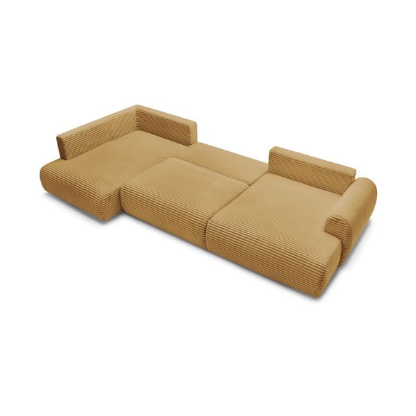 Manšestrová rozkládací/s úložným prostorem rohová pohovka v hořčicové barvě (levý roh/do "U") Lucien – Bobochic Paris-image-4