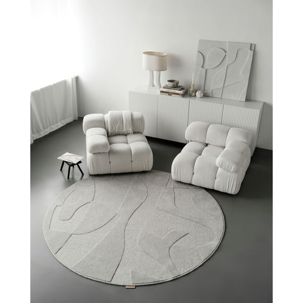 Světle šedý vlněný kulatý koberec ø 120 cm Morphic Botanica – Agnella-image-2
