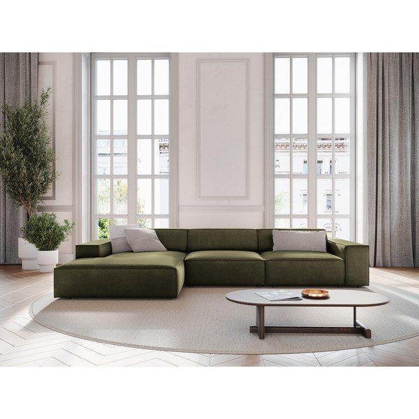 Khaki sametová modulární rohová pohovka (levý roh/s lenoškou) Jodie – Micadoni -image-1