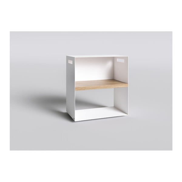 Bílý noční stolek s deskou z dubového dřeva take me HOME, 50 x 30 cm