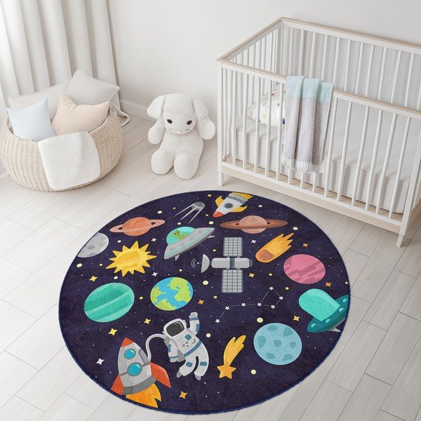 Tmavě modrý pratelný dětský hrací koberec ø120 cm Into The Space – Mila Home-image-2