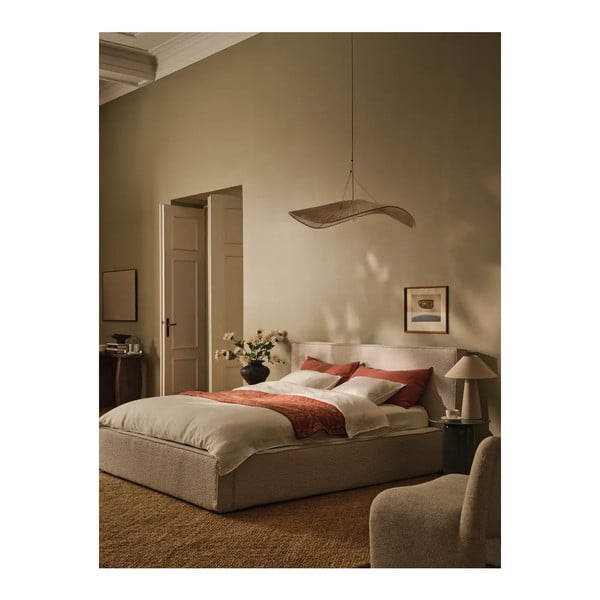 Krémová čalouněná dvoulůžková postel s úložným prostorem s roštem 140x200 cm Simon Olivia – Micadoni -image-2