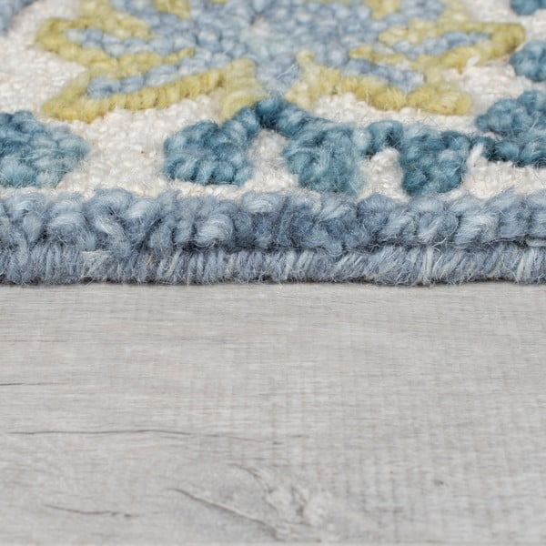 Modrý/slonovinový ručně tkaný koberec s příměsí vlny 200x290 cm Myla Floral Frame – Flair Rugs-image-4