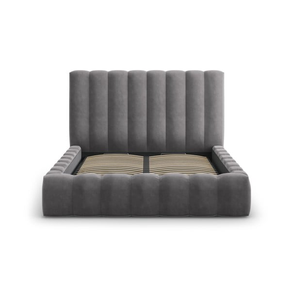 Šedá čalouněná dvoulůžková postel s úložným prostorem s roštem 200x200 cm Kelp – Micadoni Home-image-2