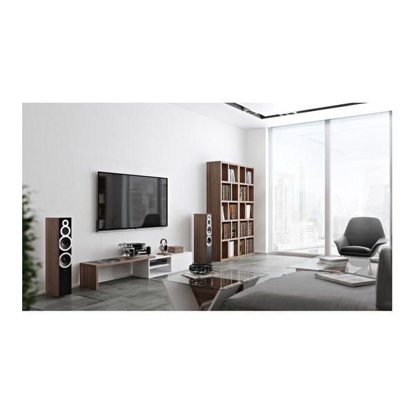 Bílý televizní stolek s detaily v dekoru ořechového dřeva TemaHome Move-image-3