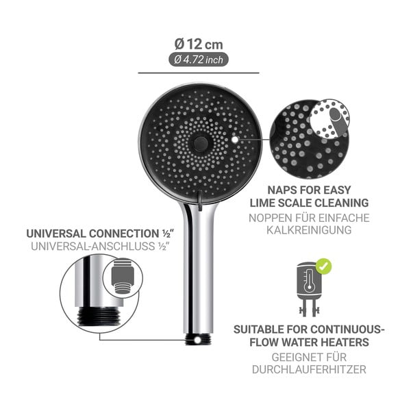 Plastová sprchová hlavice ve stříbrné barvě ø 12 cm Softwater – Wenko-image-4