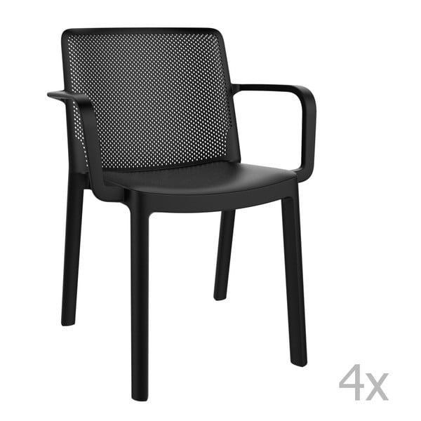 Sada 4 černých zahradních židlí s područkami Resol Fresh