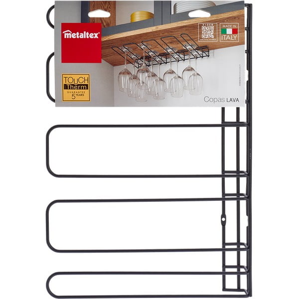 Černý nástěnný držák skleniček na víno Metaltex Wine Glass-image-4