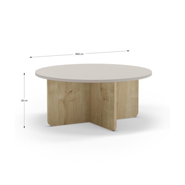 Kulatý konferenční stolek v dekoru dubu v krémovo-přírodní barvě ø 80 cm Hillary – Marckeric-image-4