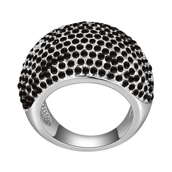 Prsten s černými krystaly Swarovski Elements Crystals Dome, velikost 52