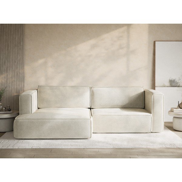 Krémová žinylková rozkládací/s úložným prostorem rohová pohovka (levý roh/s lenoškou) Velto – Maison de Rêve-image-1