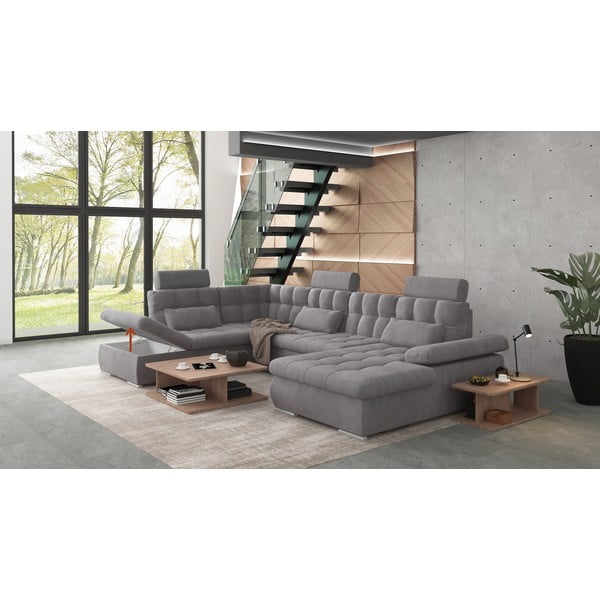 Šedá rozkládací/s úložným prostorem rohová pohovka (levý roh/do "U") Merkur – Ropez-image-4