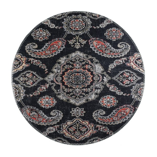 Černý pratelný kulatý koberec ø 100 cm – Vitaus