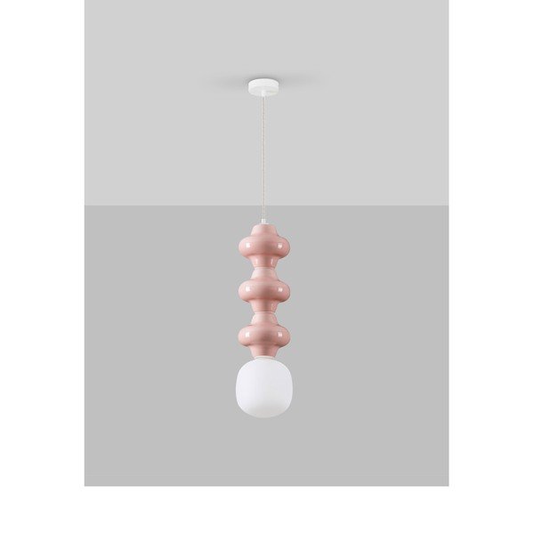 Bílé/světle růžové keramické závěsné svítidlo se skleněným stínidlem ø 18 cm Clio – Nova Luce-image-4