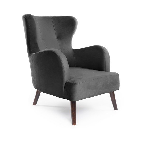 Tmavě šedé sametové křeslo ušák Noemye – Bonami Selection