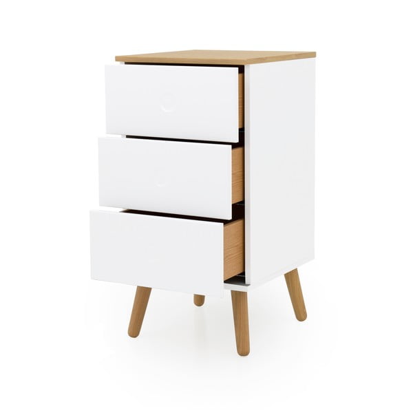 Bílá komoda s nohami z dubového dřeva se 3 zásuvkami Tenzo Dot, šířka 40 cm-image-2
