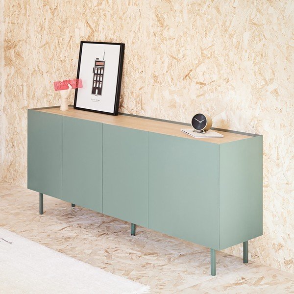 Nízká komoda v dekoru dubu v zeleno-přírodní barvě 165x78 cm Arista – Teulat-image-1
