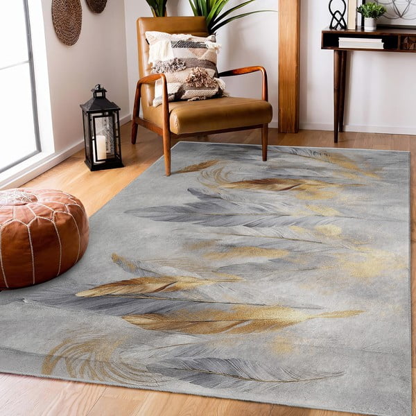 Pratelný koberec v šedé a zlaté barvě 120x180 cm Golden Feathers – Mila Home-image-1