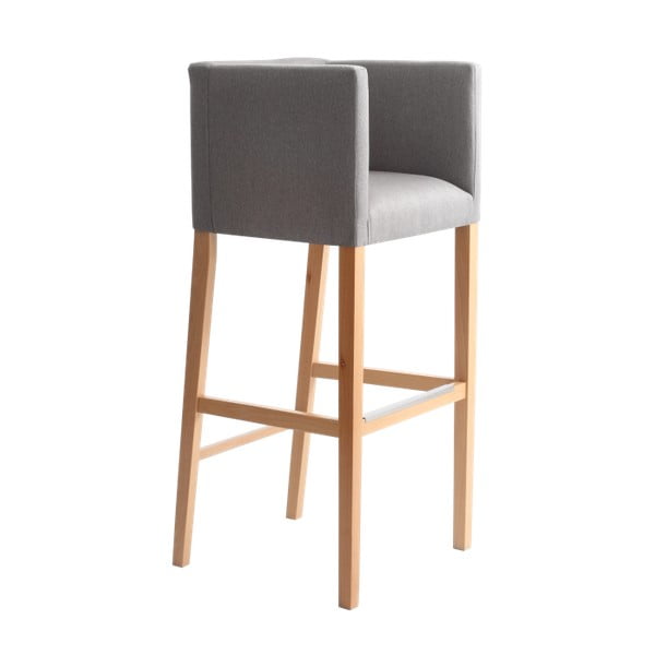 Šedá barová židle s područkami a přírodními nohami Custom Form Wilton