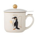 Krémový hrnek s vánočním motivem se sítkem z kameniny 300 ml Valentin – Bloomingville