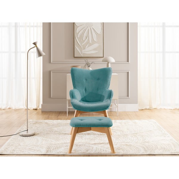 Tyrkysové manšestrové křeslo s podnožkou Niko – Ropez-image-1