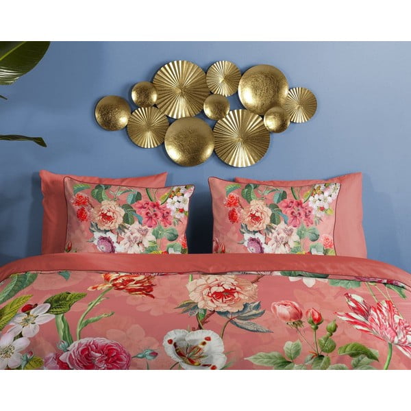 Oranžové povlečení na jednolůžko z organické bavlny Descanso Flowery, 140 x 220 cm-image-2