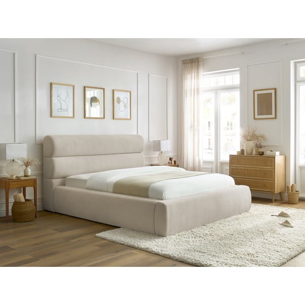 Béžová čalouněná dvoulůžková postel s úložným prostorem s roštem 160x200 cm Jagna – Bobochic Paris-image-3