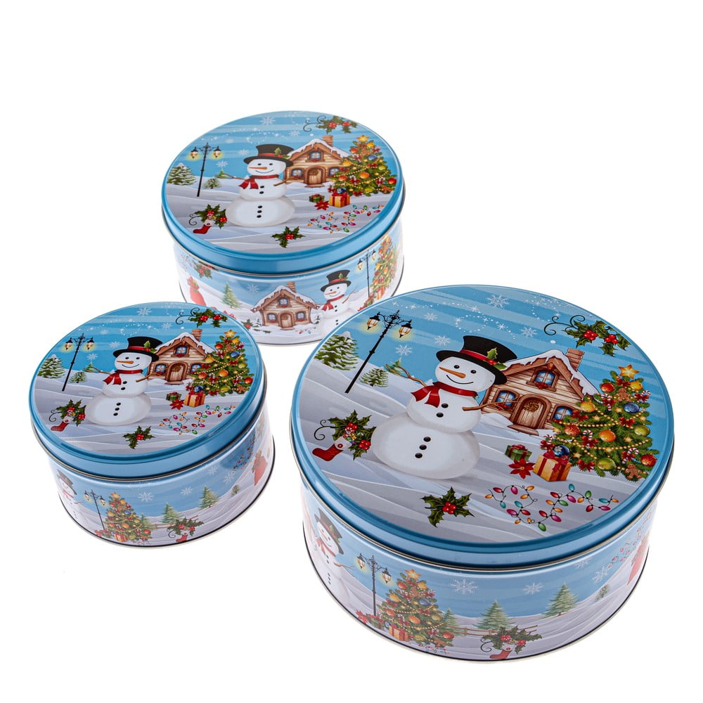 Kovové dózy v sadě 3 ks na cukroví Snowman – Dakls