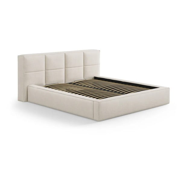 Krémová čalouněná dvoulůžková postel s úložným prostorem s roštem 140x200 cm Simon Darren – Micadoni 