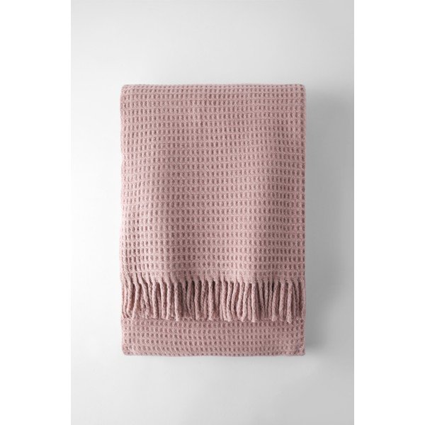 Růžová deka s příměsí bavlny 140x180 cm Basics Waffle – Euromant