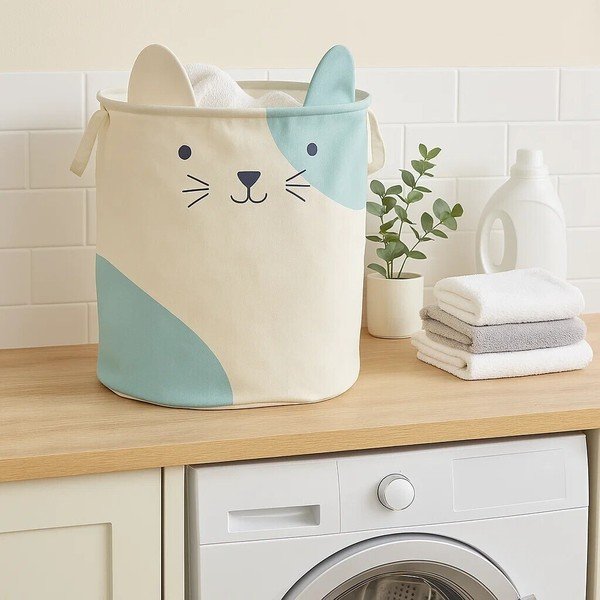Bílý látkový dětský koš na hračky ø 40x48 cm Mimo Cat Face – Premier Housewares-image-1