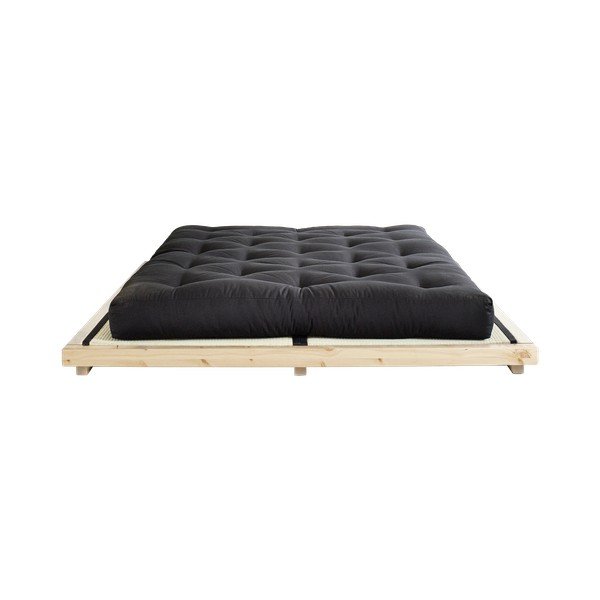 Dvoulůžková postel z borovicového dřeva s matrací a tatami Karup Design Dock Double Latex Natural Clear/Black, 140 x 200 cm
