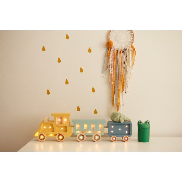 Žluto-modrá stolní lampa z borovicového dřeva Little Lights Train, délka 58 cm-image-1