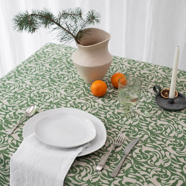 Lněný ubrus 140x200 cm Evergreen Damask – Linen Tales-image-1