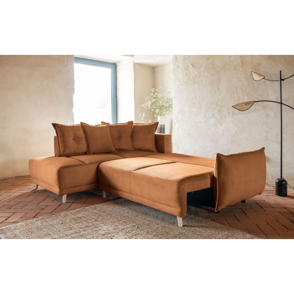 Manšestrová rozkládací rohová pohovka v cihlové barvě (levý roh) Lazy Lukka – Miuform-image-3