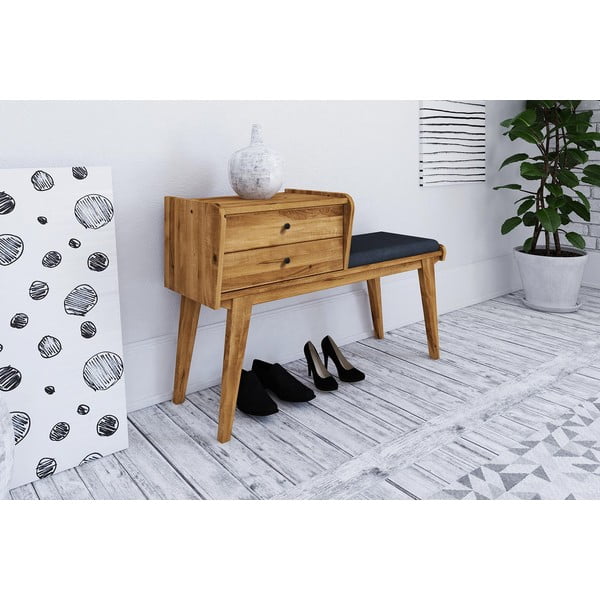 Lavice se zásuvkami z dubového dřeva s modrým sedákem Retro - The Beds-image-1