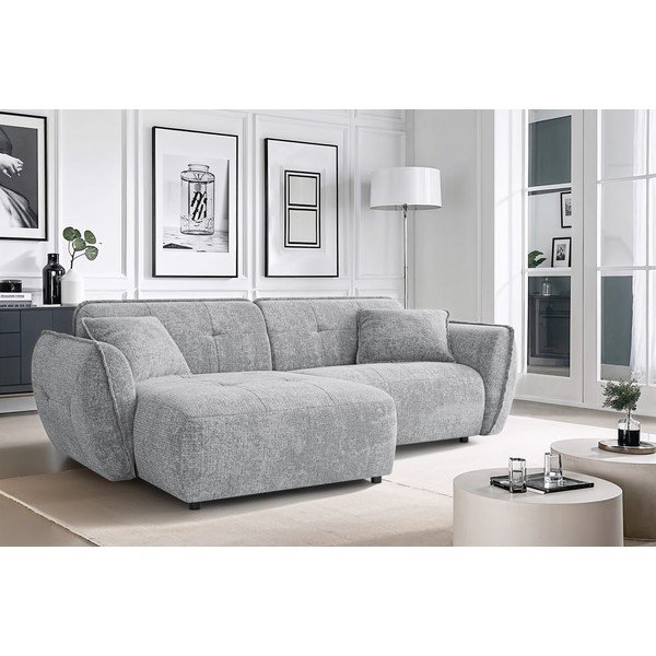 Světle šedá žinylková rohová pohovka (levý roh/s lenoškou) Nelia – Ropez-image-1