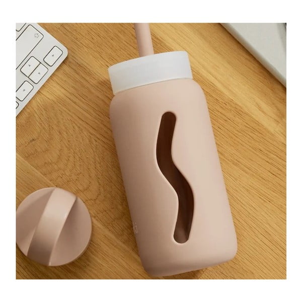 Silikonové brčko s čistícím kartáčkem/s víčkem Tropical Papaya – Muuki-image-1