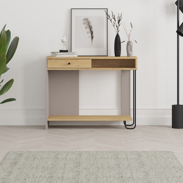 Konzolový stolek s deskou v dubovém dekoru 35x100 cm Saturne – Marckeric-image-1