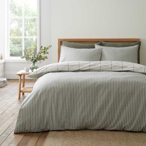 Zelené/krémové flanelové povlečení na dvoulůžko 200x200 cm Brushed Regal Check – Bianca-image-2