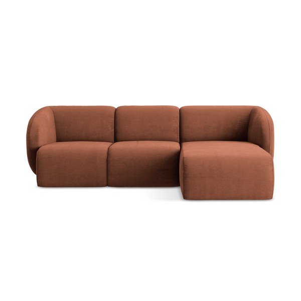 Žinylková rohová pohovka v terakotové barvě (pravý roh/s lenoškou) Lani – Makamii