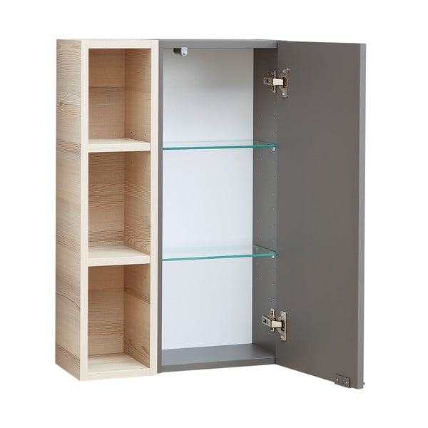 Šedá/v přírodní barvě závěsná koupelnová skříňka v dekoru borovice 70x45 cm Quickset 394 – Pelipal-image-2