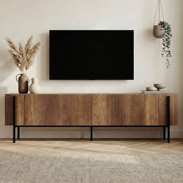 TV stolek v dekoru ořechu v tmavě přírodní barvě 180x45x30 cm Nexus – Kalune Design-image-3