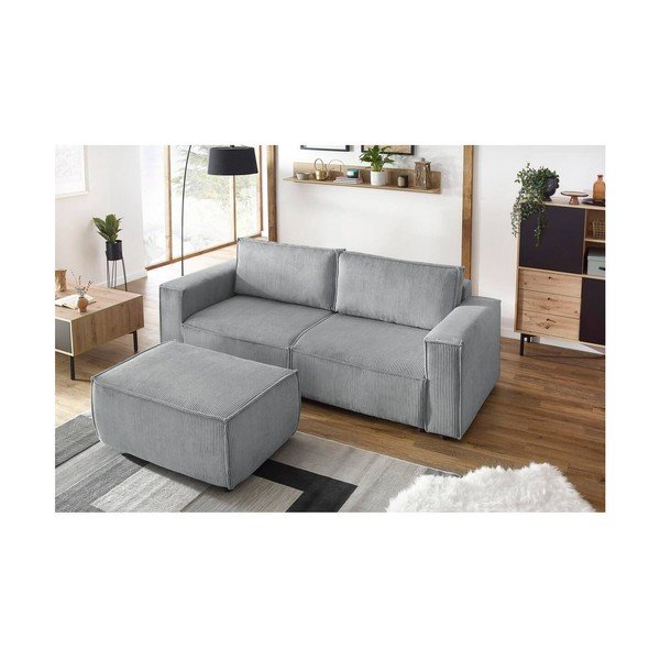 Světle šedý manšestrový taburet Nihad – Bobochic Paris-image-4