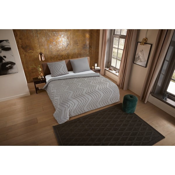 Šedo-hnědé prodloužené povlečení na jednolůžko z mikrovlákna 140x220 cm Pure Zigzag – Good Morning-image-3