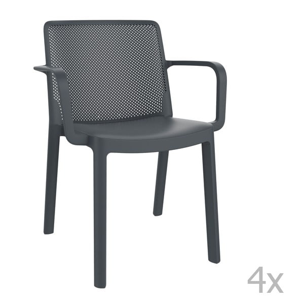 Sada 4 tmavě šedých zahradních židlí s područkami Resol Fresh