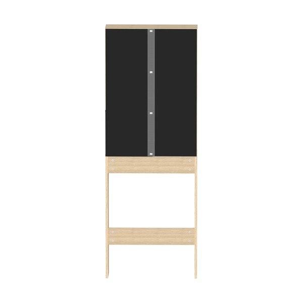 Černá vysoká koupelnová skříňka v dekoru dubu nad pračku/toaletu 64x179 cm Kube - TemaHome-image-4