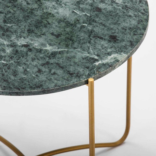 Odkládací stolek se zelenou mramorovou deskou a nohami ve zlaté barvě Thai Natura, ∅ 57 cm-image-1
