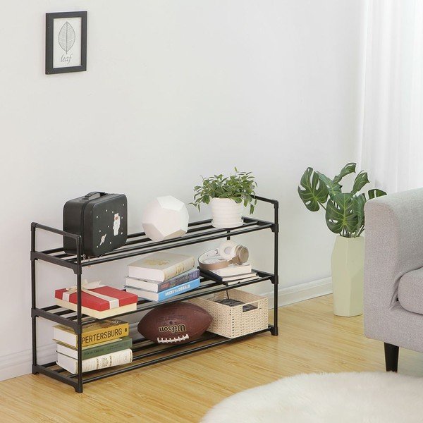 Černý kovový regál na 12 párů bot Songmics, šířka 92 cm-image-4